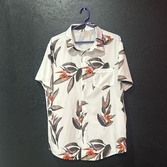 SHEIN Men’s white Floral Button Down Shirt Size L - Picture 1 of 5